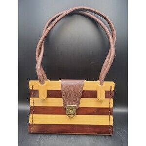 Bolsos de Madera Handmade Slatted Wood and Cowhide Double Handle Purse Colombia
